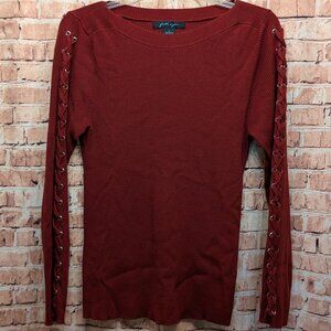 Faith & Zoe Sweater Ribbed Knit Texture Lace-Up Detail Sleeves Size Large